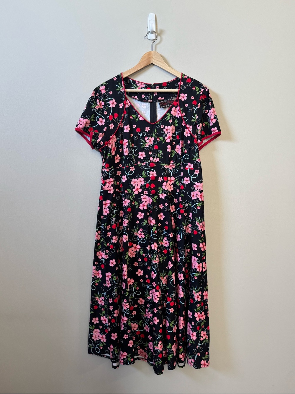 Voodoo Vixen Rockabilly pinup floral cherry swing midi dress